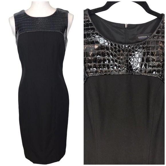 Donna Degnan sheath midi dress leather patch 2 - Picture 1 of 13